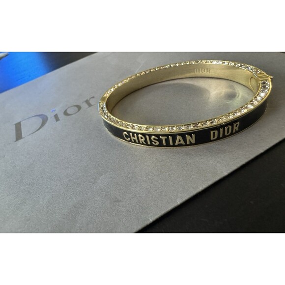 Christian Dior Night Code Black Lacquer M Crystal Edge Gold Finish Cuff Bangle - Picture 1 of 16